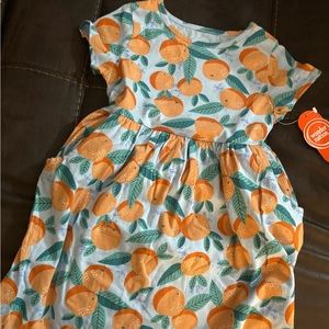 Orange print toddler Summer dress with pockets
